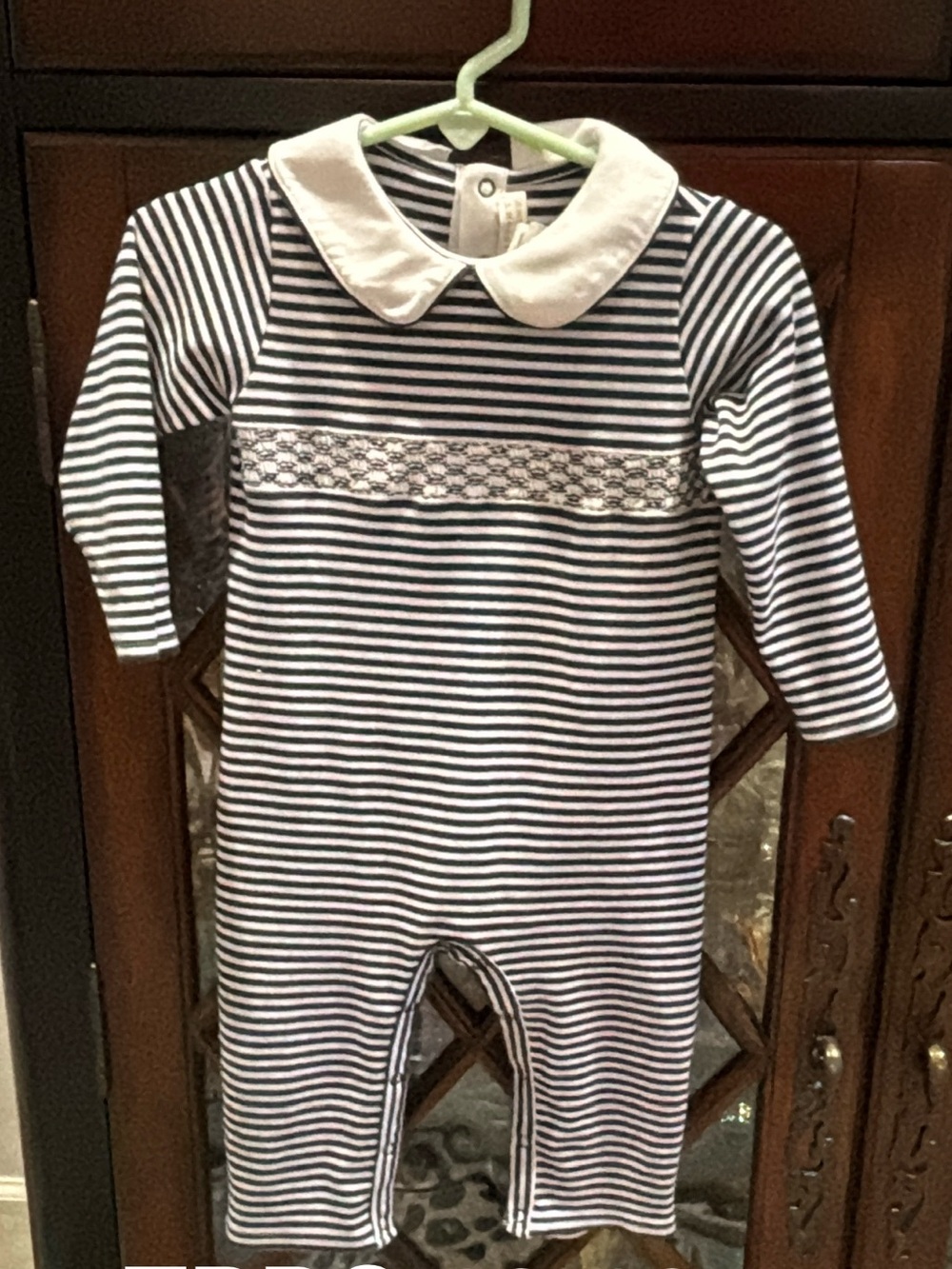 TBBC Striped Navy & White Baby One-Piece with Peter Pan Collar